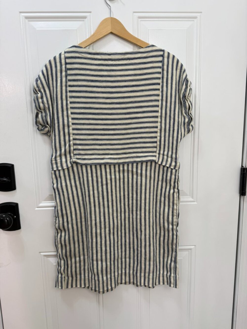 Madewell Linen Blend Mixed Stripe Shift Dress Blue Cream Size Small - Picture 3 of 7